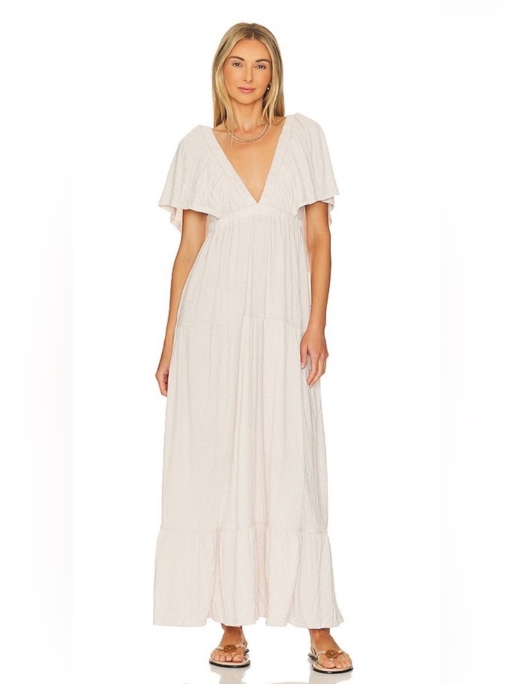 NWT- Free People La La Flutter Sleeve Maxi Dress - Cream